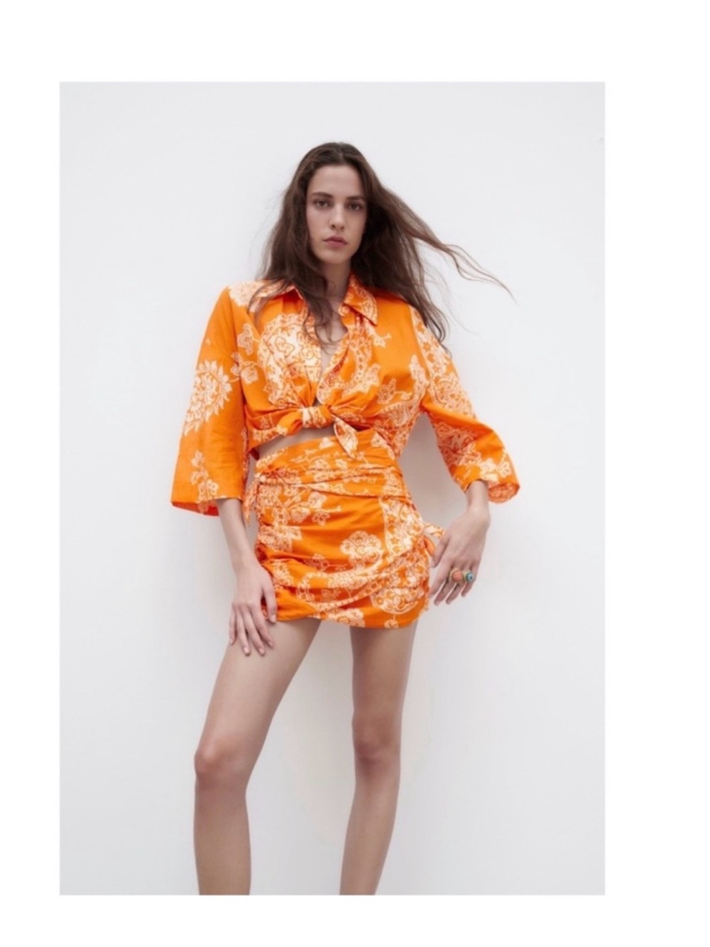 Zara two piece Orange Printed Mini Skirt and top - Women